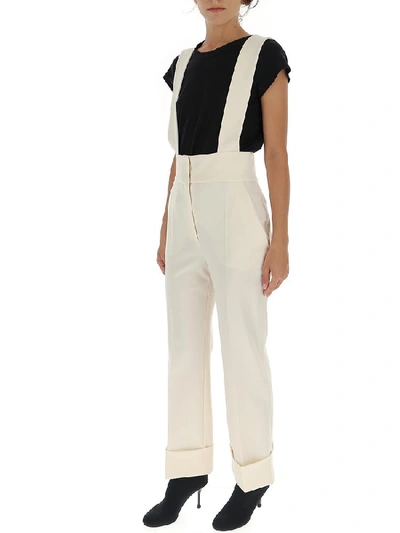 Shop Alberta Ferretti Cuffed Suspender Pants In White