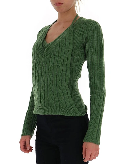 Shop Jacquemus Layered Cable Knit Jumper In Green