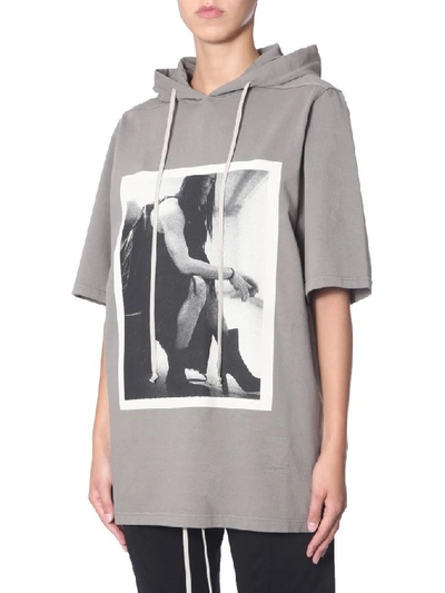 Shop Rick Owens Drkshdw Short Sleeve Hooded Sweater In Grey