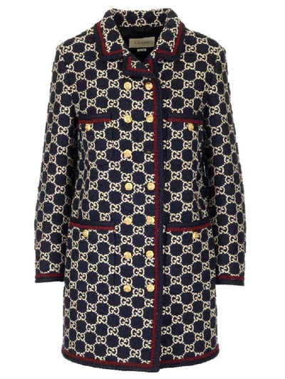 Shop Gucci Gg Double Breasted Tweed Coat In Multi