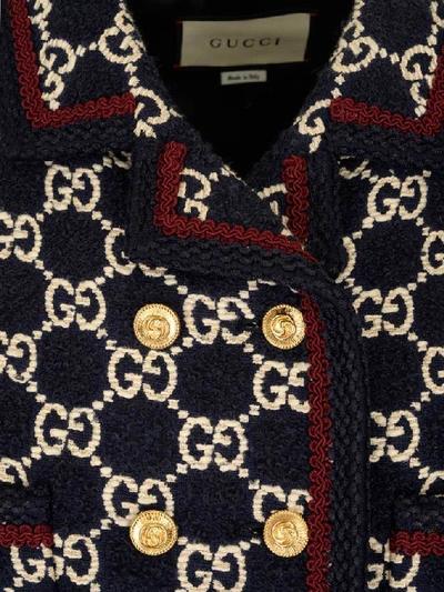 Shop Gucci Gg Double Breasted Tweed Coat In Multi