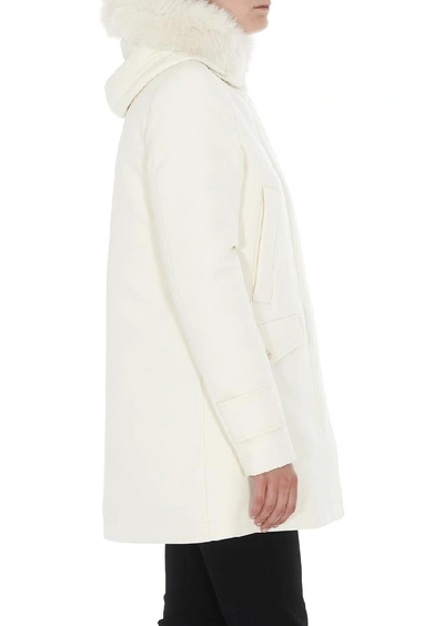Shop Herno Fur Trimmed Hood Down Jacket In White