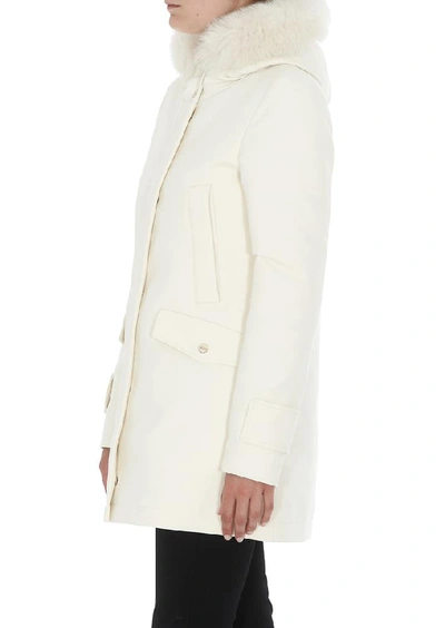 Shop Herno Fur Trimmed Hood Down Jacket In White