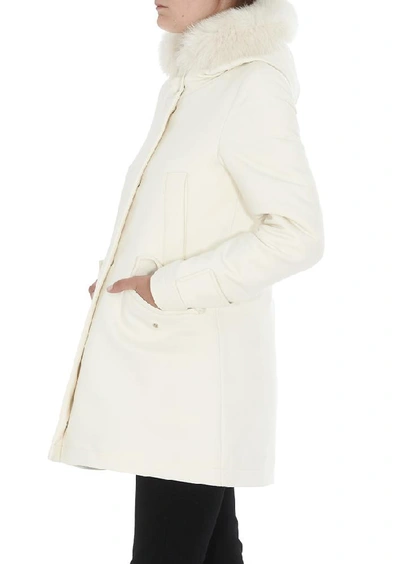 Shop Herno Fur Trimmed Hood Down Jacket In White