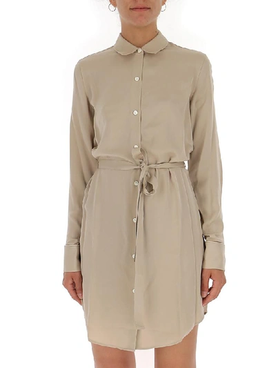 Shop Theory Belted Shirt Dress In Beige