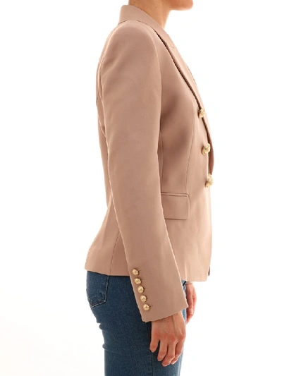 Shop Balmain Double Breasted Blazer In Beige