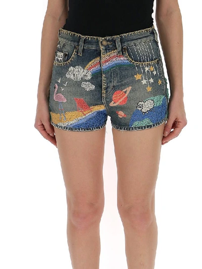 Shop Saint Laurent Embroidered Mini Shorts In Multi