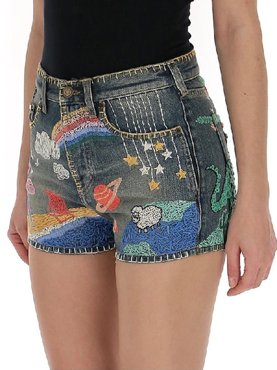 Shop Saint Laurent Embroidered Mini Shorts In Multi