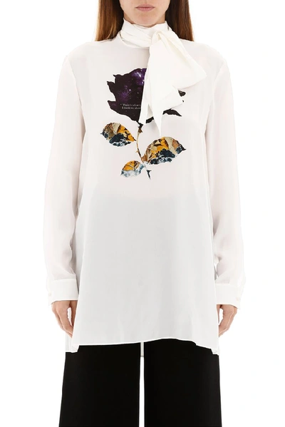 Shop Valentino X Undercover Rose Printed Neck Tie Blouse In White