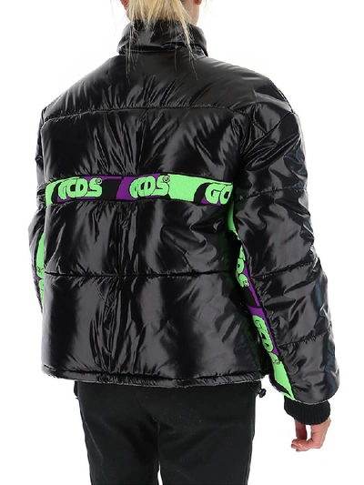 Shop Gcds Contrast Stripe Puffer Jacket In Black