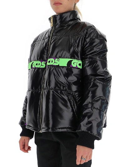 Shop Gcds Contrast Stripe Puffer Jacket In Black