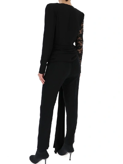 Shop Givenchy Lace Draped V Neck Jumpsuit In Black