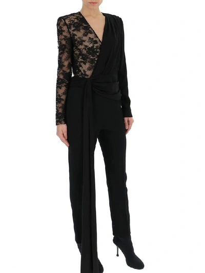 Shop Givenchy Lace Draped V Neck Jumpsuit In Black