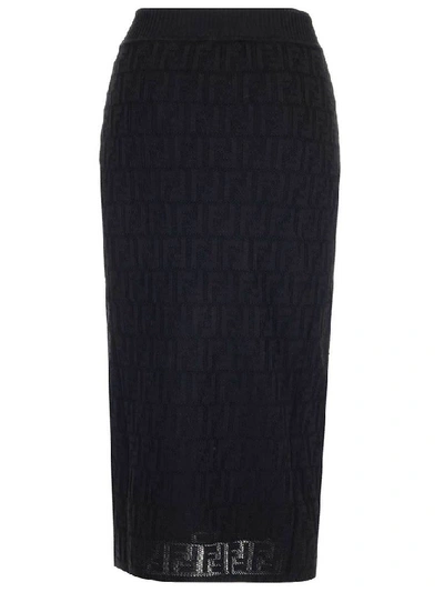 Shop Fendi Monogram Knitted Pencil Skirt In Black