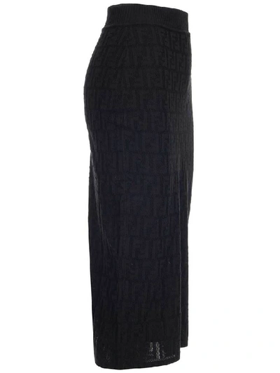 Shop Fendi Monogram Knitted Pencil Skirt In Black