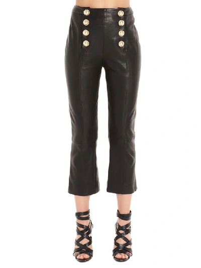 Shop Balmain Button Detail Leather Pants In Black
