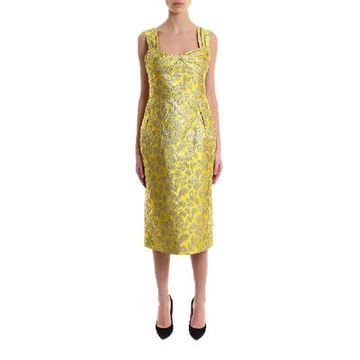 Shop Prada Jacquard Dress In Yellow