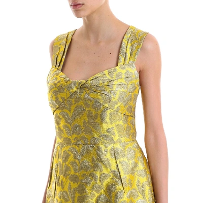 Shop Prada Jacquard Dress In Yellow