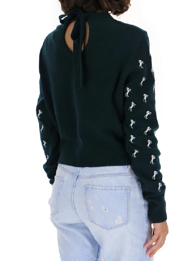 Shop Chloé Horse Embroidered Knitted Sweater In Green