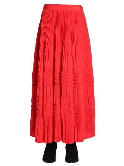 Shop Givenchy Long Pleated Skirt In Red