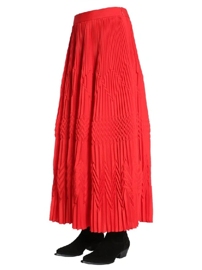 Shop Givenchy Long Pleated Skirt In Red