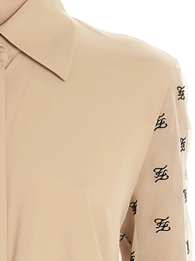 Shop Fendi Karligraphy Monogram Sheer Sleeve Blouse In Beige