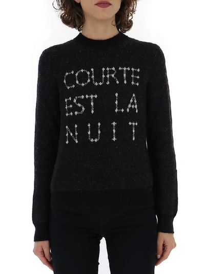 Shop Saint Laurent Slogan Knitted Sweatshirt In 1093