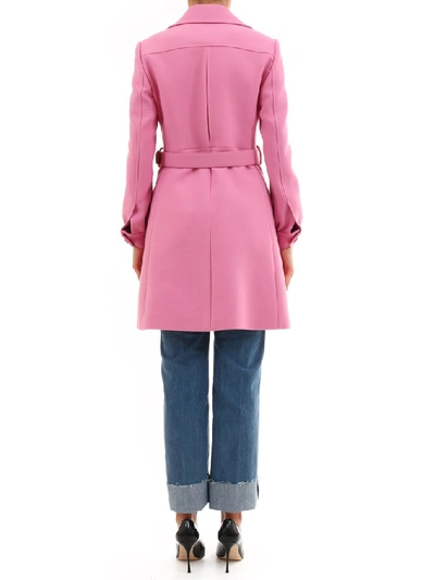 Shop Gucci Belted Gg Buckle Coat In Pink