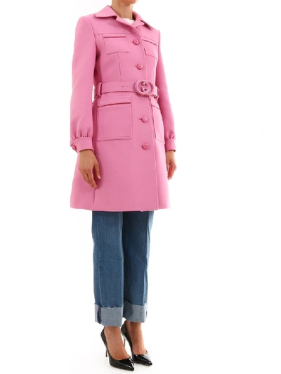 Shop Gucci Belted Gg Buckle Coat In Pink