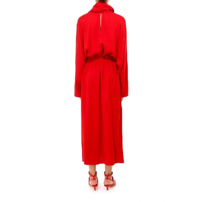 Shop Valentino Scarf Detail Drawstring Waist Midi Dress In Red