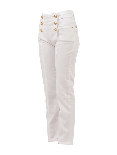 Shop Balmain Button Detail High Waist Jeans In White