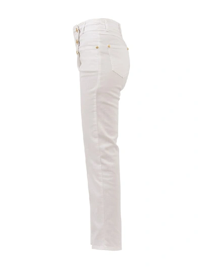 Shop Balmain Button Detail High Waist Jeans In White