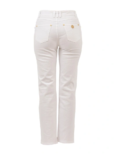 Shop Balmain Button Detail High Waist Jeans In White