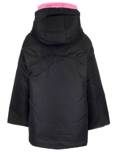Shop Khrisjoy Logo Print Drawstring Oversized Hooded Puffer Jacket In Black