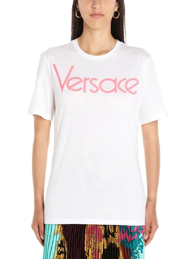 Shop Versace Embroidered Logo T-shirt In White