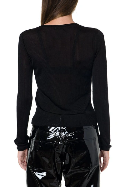 Shop Saint Laurent Sheer Ribbed Long Sleeve Top In Black