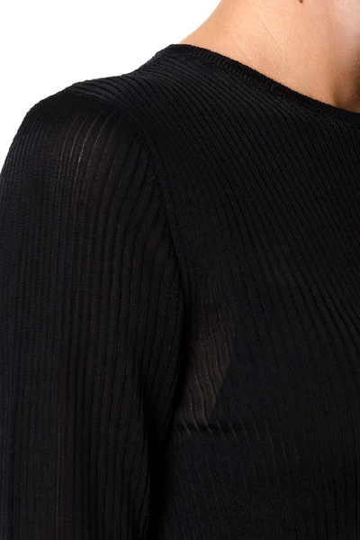 Shop Saint Laurent Sheer Ribbed Long Sleeve Top In Black