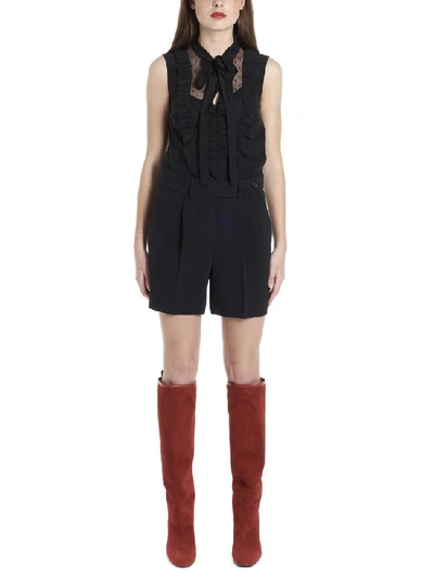 Shop Red Valentino Ruffled Playsuit In Black