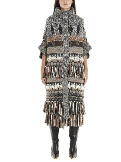 Shop Stella Mccartney Knitted Fringe Detail Coat In Multi