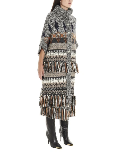Shop Stella Mccartney Knitted Fringe Detail Coat In Multi