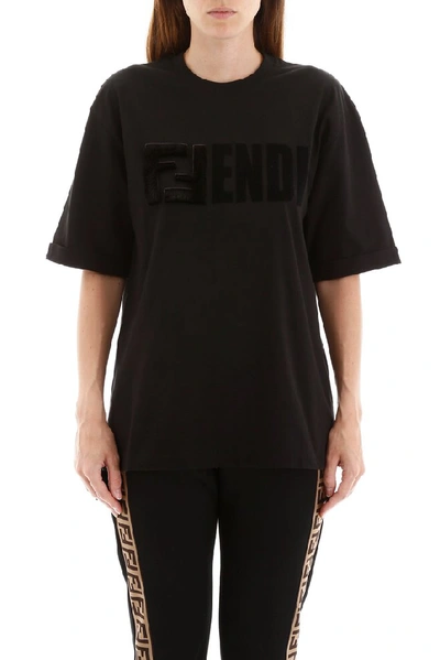 Shop Fendi Ff Mink Fur Detail T In Black