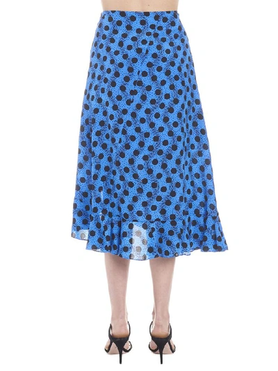 Shop Kenzo Printed Frill Midi Skirt In Blue