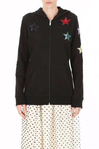 Shop Valentino Star Embroidered Hoodie In Black