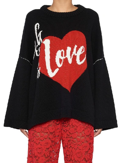 Shop Dolce & Gabbana Love Print Oversized Sweater In Black