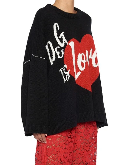 Shop Dolce & Gabbana Love Print Oversized Sweater In Black