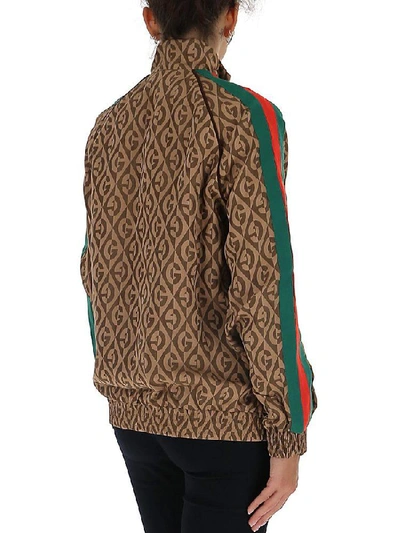 Shop Gucci G Rhombus Zipped Stripe Detail Jacket In Brown