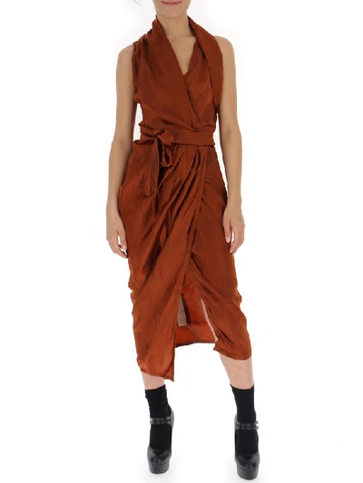 Shop Rick Owens Sleeveless Wrap Midi Dress In Brown