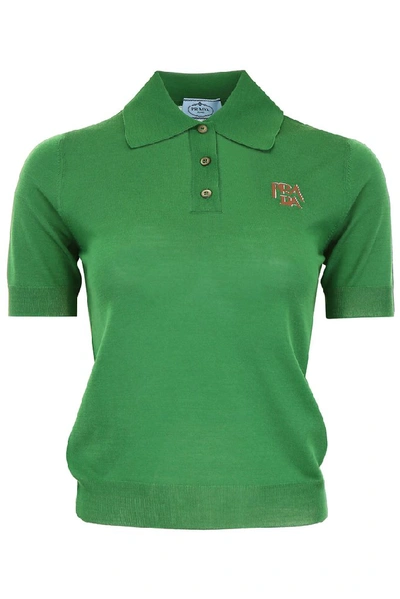 Shop Prada Logo Polo Shirt In Green