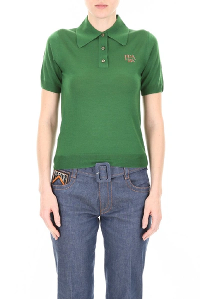 Shop Prada Logo Polo Shirt In Green