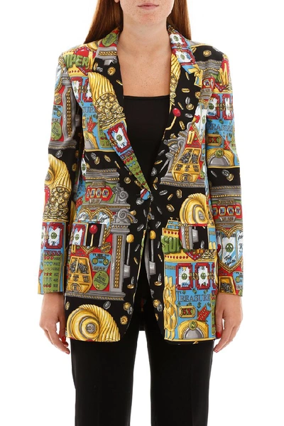 Shop Moschino Slot Machine Print Single Breasted Blazer In Multi